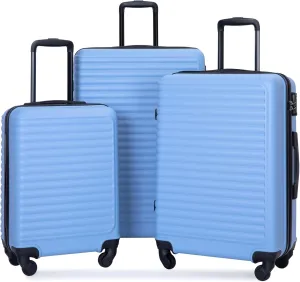 Travel Light with 3 Piece Luggage Set, Durable ABS Material, Spinner Wheels and Privacy Locks, Light Blue
