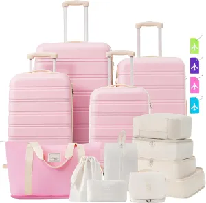 Travel Light with 4-Piece Hardshell Luggage Set, Expandable Spinner Suitcases in Light Pink, Durable ABS Material