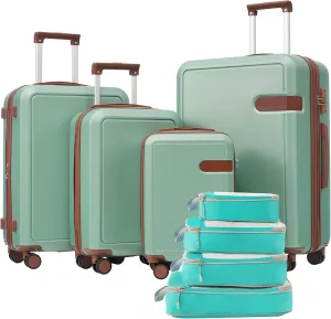 Travel Light with 4-Piece Luggage Set, Includes Compression Packing Cubes, Expandable Spinner Wheels, Lightweight ABS Material, Light Green