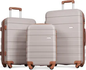 Travel Light with Lightweight 3-Piece Luggage Set, Durable ABS Hardshell, Easy Maneuvering Spinner Wheels, Light Brown