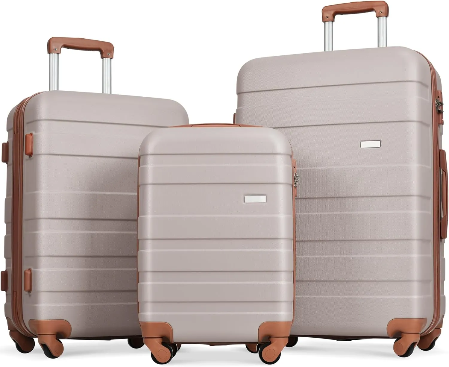 Travel Light with Lightweight 3-Piece Luggage Set, Durable ABS Hardshell, Easy Maneuvering Spinner Wheels, Light Brown