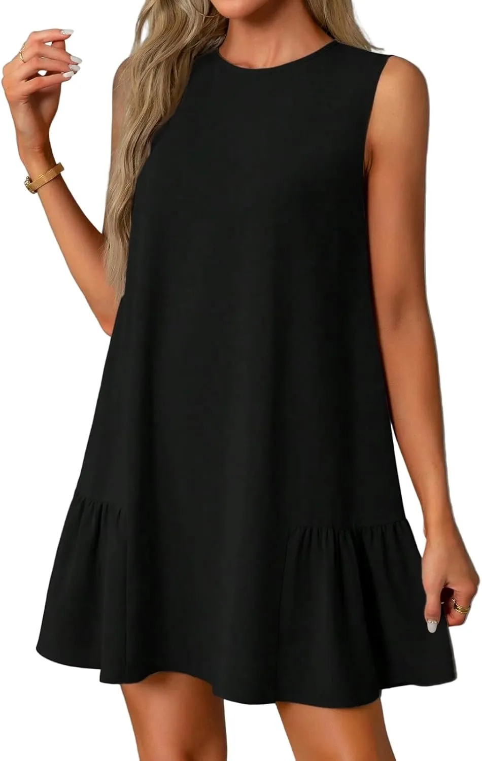 Tshirt Dress Women Summer Sleeveless Ruffle Hem Mini Dress Casual Crewneck T Shirt Dresses Cute Plain Sundresses 2025