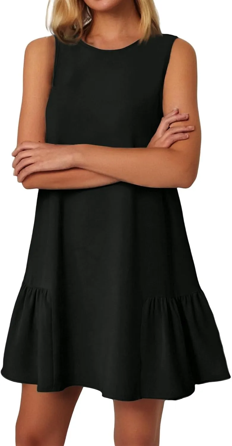 Tshirt Dress Women Summer Sleeveless Ruffle Hem Mini Dress Casual Crewneck T Shirt Dresses Cute Plain Sundresses 2025