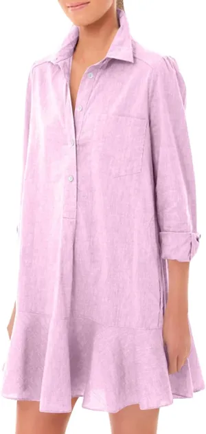 Tunic Mini Shirt Dress for Women Button Up Long Sleeve Dress Chambray Callahan Ruffle Flowy Casual Dresses