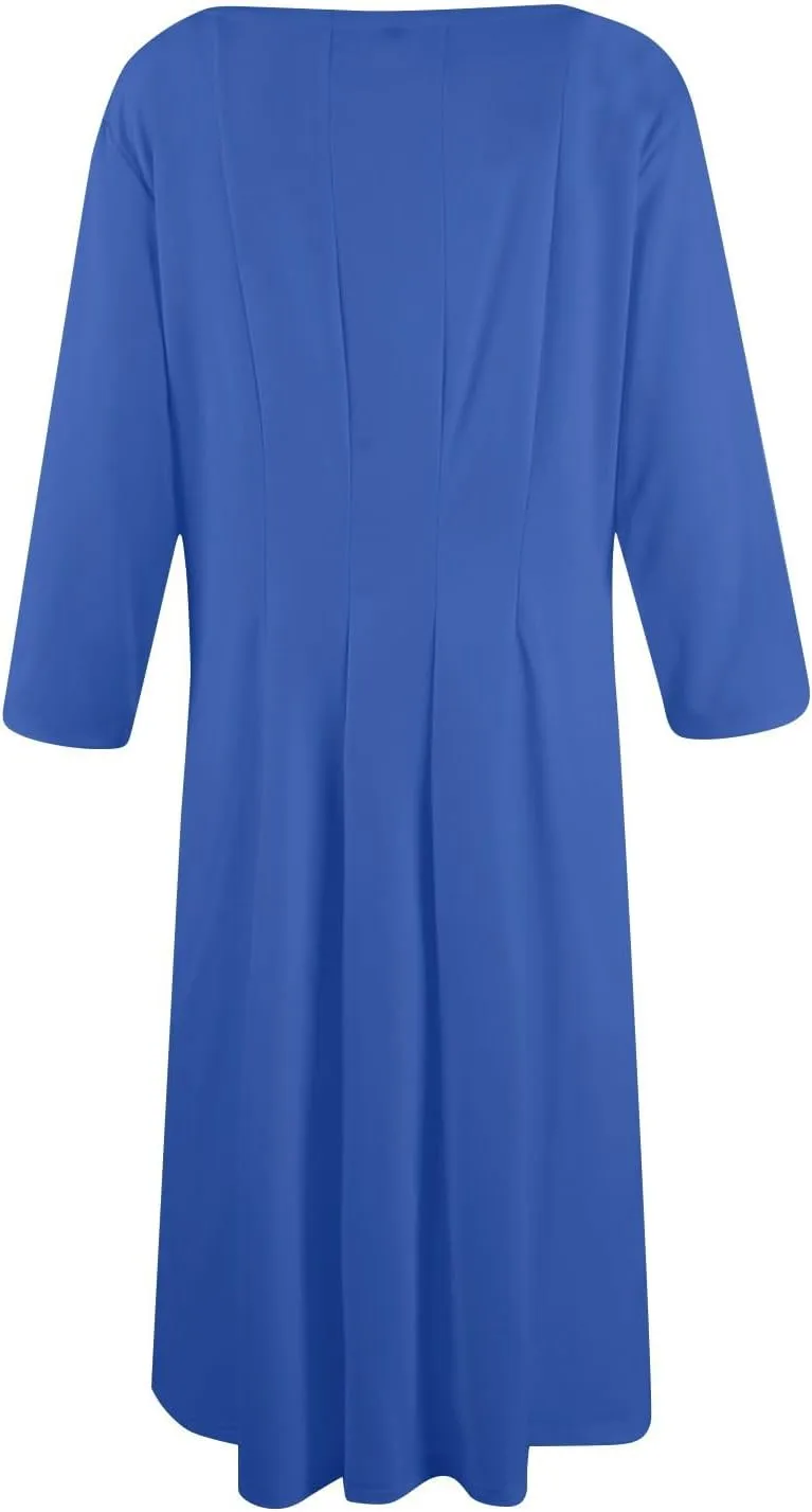 TWGONE 3/4 Sleeve Fit and Flare Dresses for Women Solid Color A Line Flowy Dress Crew Neck Casual Midi Dress with Pockets