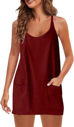 Vacation Dresses for Women 2025 Casual Sleeveless Cute Sundress Ladies Sexy Summer Mini Tank Dress with Pockets