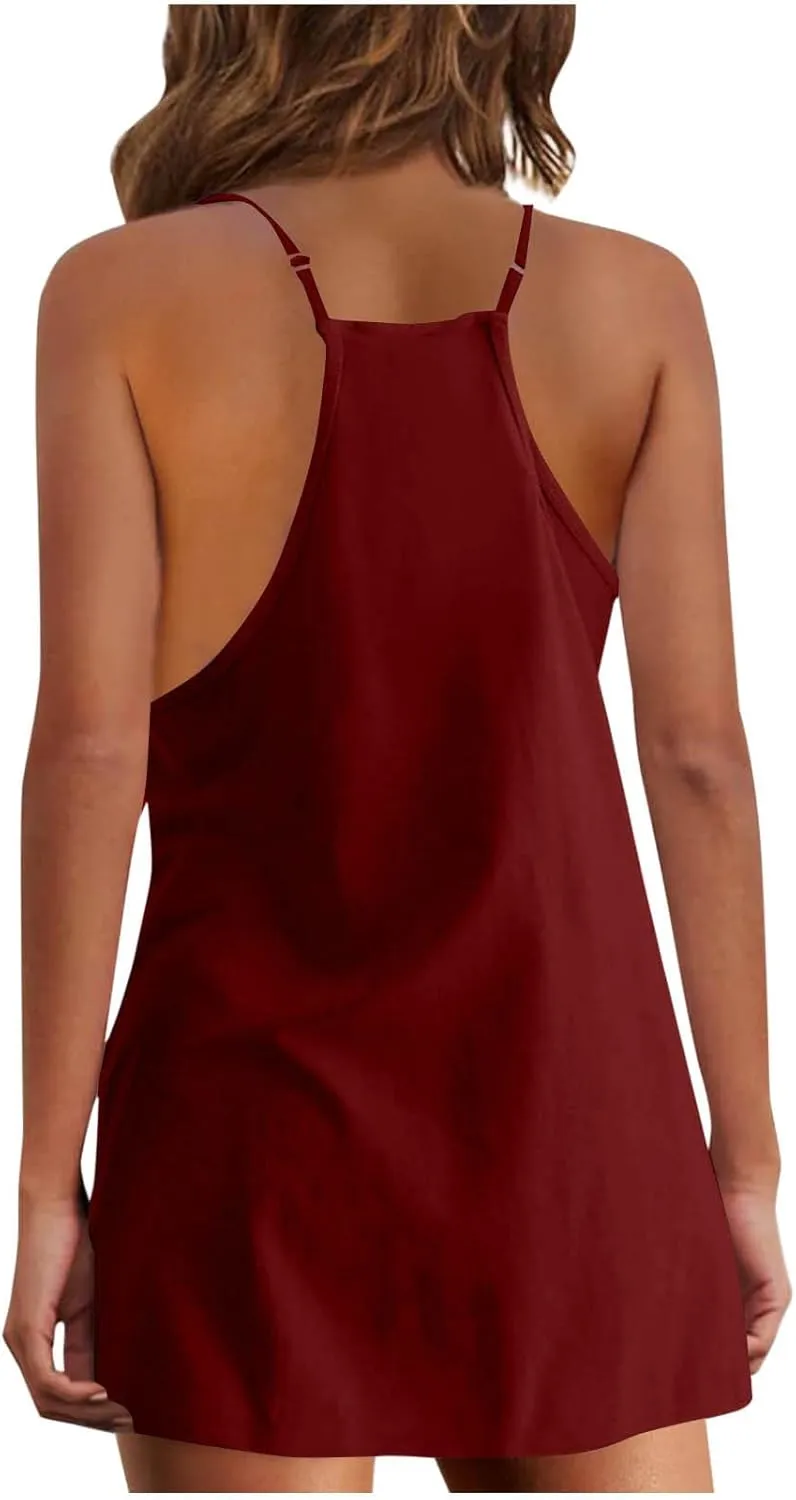Vacation Dresses for Women 2025 Casual Sleeveless Cute Sundress Ladies Sexy Summer Mini Tank Dress with Pockets