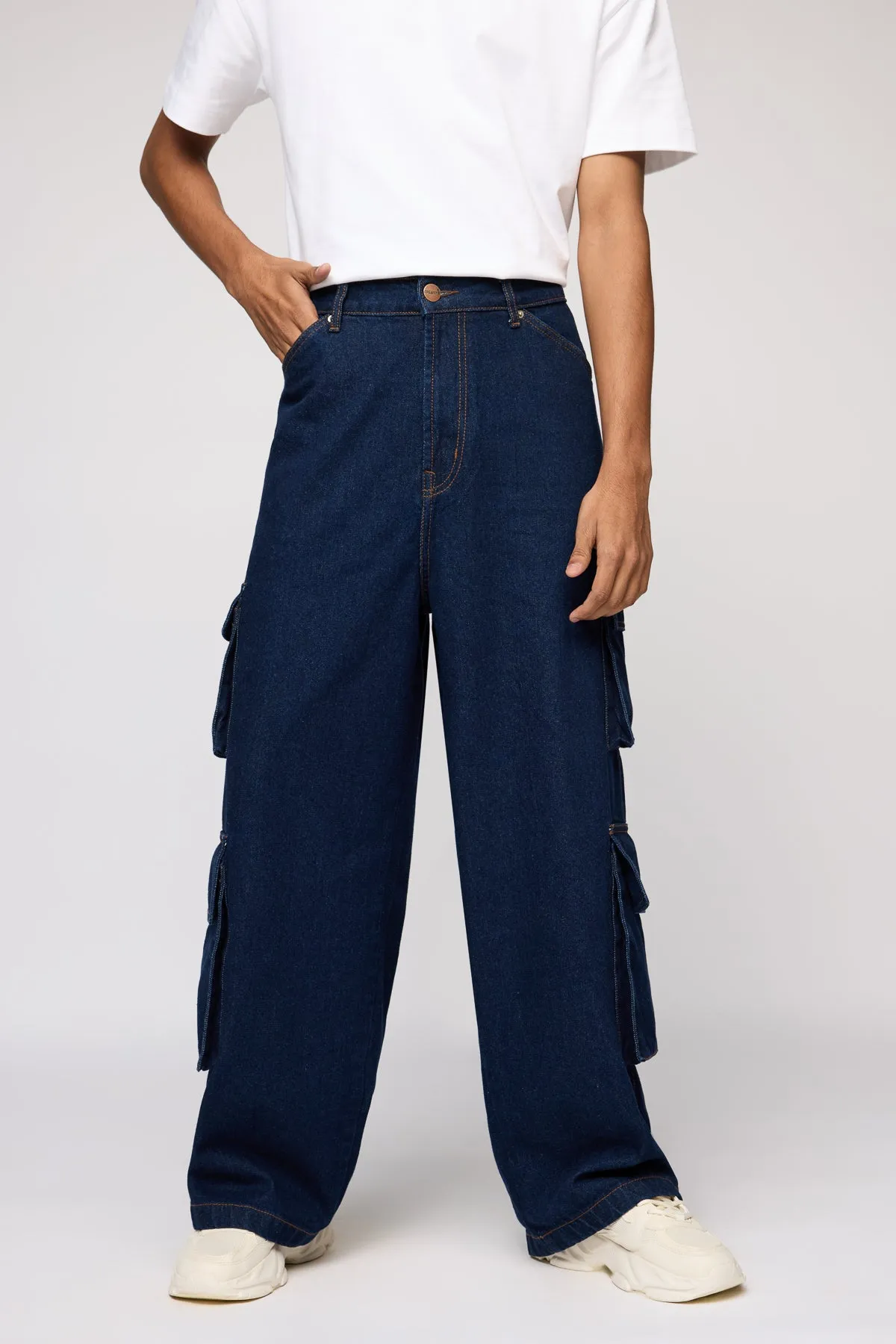 Valor Blue Men's Wide Cargo Jeans