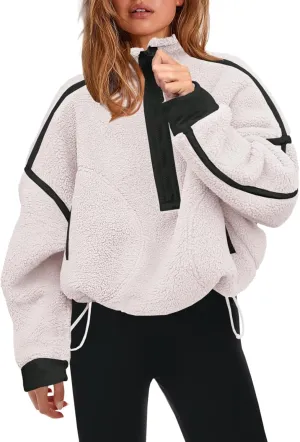 VAOYIU Womens Fleece Sweatshirts Half Zip Pullover Long Sleeve Pullover Tops Oversized Workout Fuzzy Hoodie