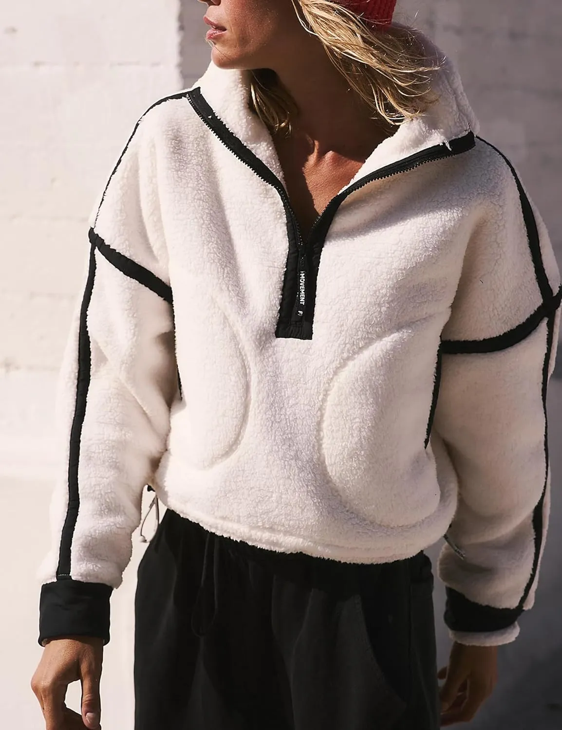 VAOYIU Womens Fleece Sweatshirts Half Zip Pullover Long Sleeve Pullover Tops Oversized Workout Fuzzy Hoodie