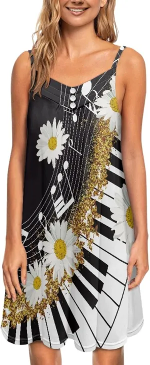 Veniyate Women's Adjustable Spaghetti Straps Dress V Neck Flared Slip Dresses Beach Summer Sleeveless Sundress