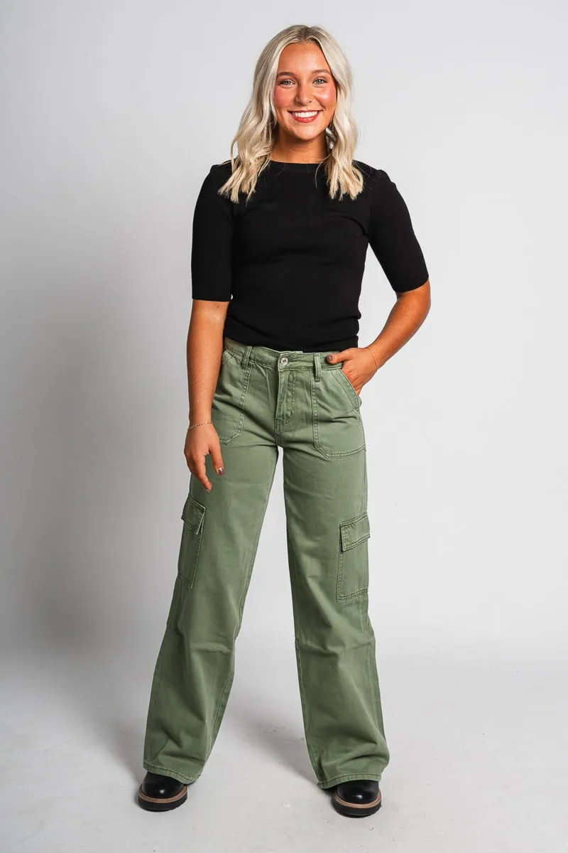 Vervet high rise utility cargo jeans army green