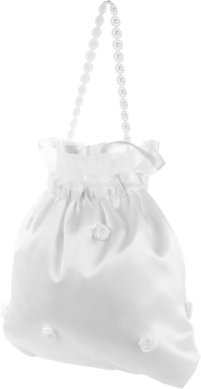 Wedding Purse for Guest Bridal Bridesmaid Bag Satin Flower Dolly Bridal Accessory 8.65x8.25x0.20 Inch