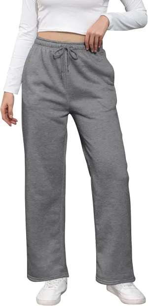 Wide Leg Sweat Pants for Womens High Waisted Fleece Sweatpants with Pockets Y2k Baggy Comfy Athletic Jogger Pants