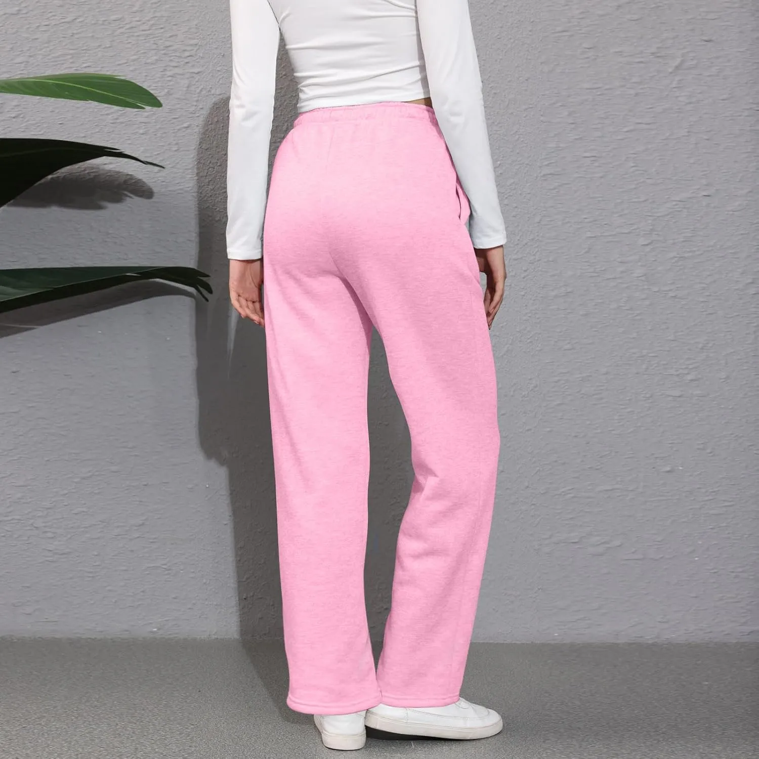 Wide Leg Sweat Pants for Womens High Waisted Fleece Sweatpants with Pockets Y2k Baggy Comfy Athletic Jogger Pants