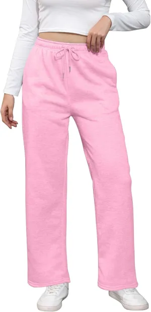 Wide Leg Sweat Pants for Womens High Waisted Fleece Sweatpants with Pockets Y2k Baggy Comfy Athletic Jogger Pants