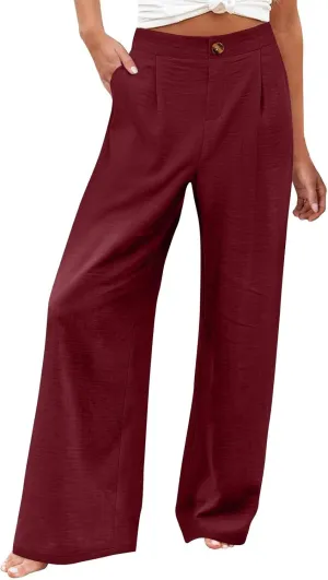 Wide Leg Trousers Pants for Women High Elastic Waisted in The Back Business Work Button Long Casual Pants Palazzo Plus