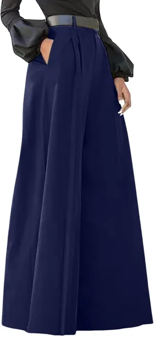 Women Cotton Linen Summer Drawstring Palazzo Lounge Pants Elastic Waisted Straight Slim Fit Trousers Trendy