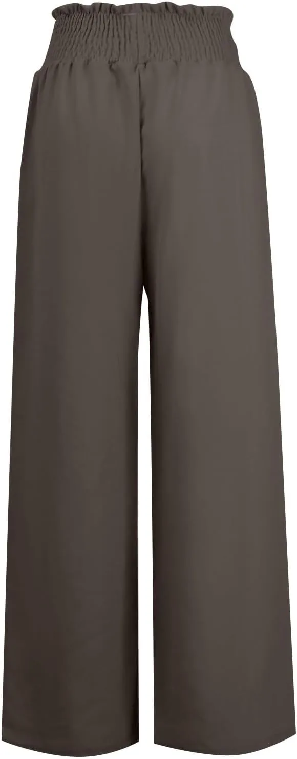 Women Cotton Linen Summer Floral Pant Trousers Elastic Waist Baggy Stretchy Slim Fit Trousers Trendy