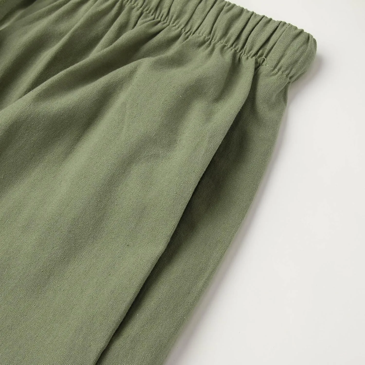 Women Cotton Linen Summer Tie Knot Palazzo Pants Elastic Waist Wide Leg Slim Fit Trouser Trendy