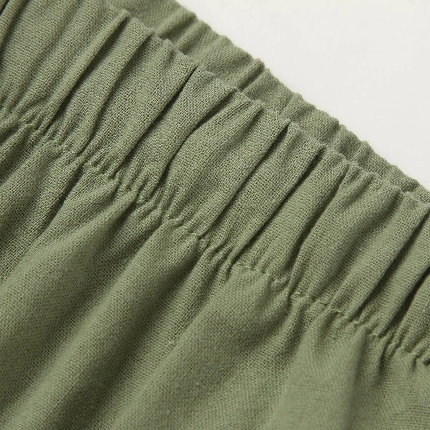 Women Cotton Linen Summer Tie Knot Palazzo Pants Elastic Waist Wide Leg Slim Fit Trouser Trendy