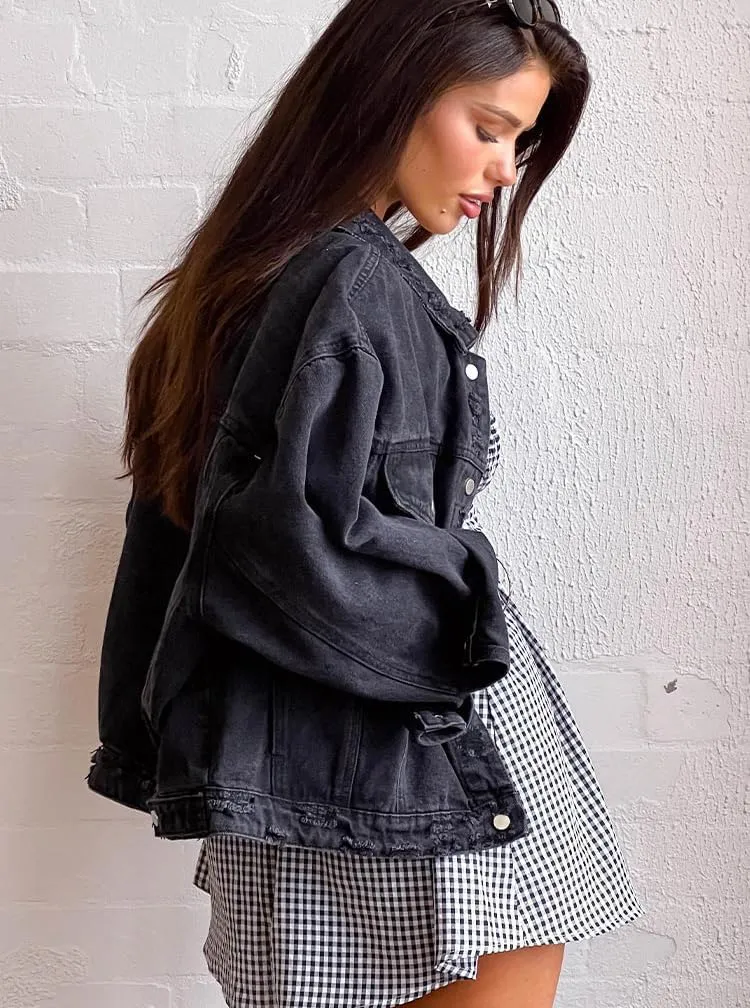 Women Distressed Light Wash Oversized Denim Jacket