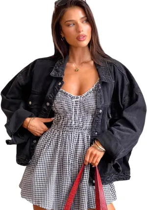 Women Distressed Light Wash Oversized Denim Jacket