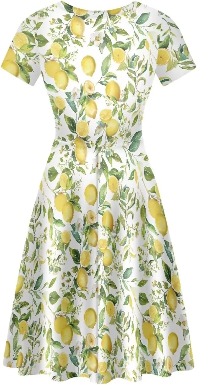 Women Elegant Casual Dress Short Sleeve Summer Maxi Dresses Round Neck Beach Sundress Loose Fitting Party Dress