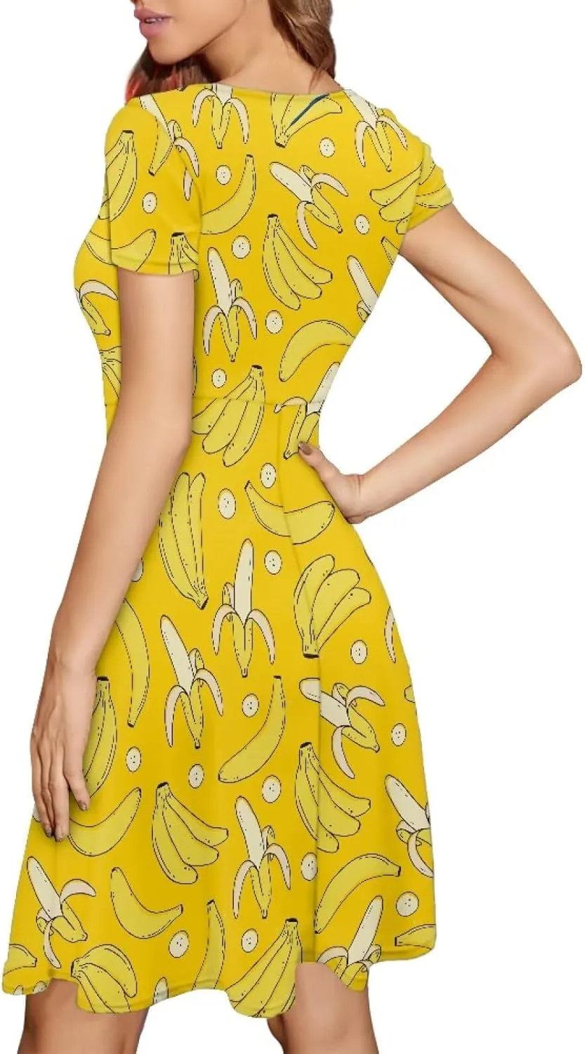 Women Elegant Casual Dress Short Sleeve Summer Maxi Dresses Round Neck Beach Sundress Loose Fitting Party Dress