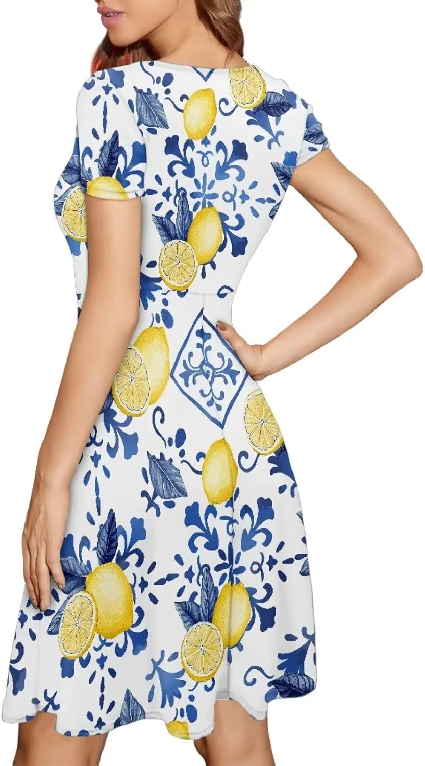Women Elegant Casual Dress Short Sleeve Summer Maxi Dresses Round Neck Beach Sundress Loose Fitting Party Dress