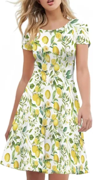 Women Elegant Casual Dress Short Sleeve Summer Maxi Dresses Round Neck Beach Sundress Loose Fitting Party Dress