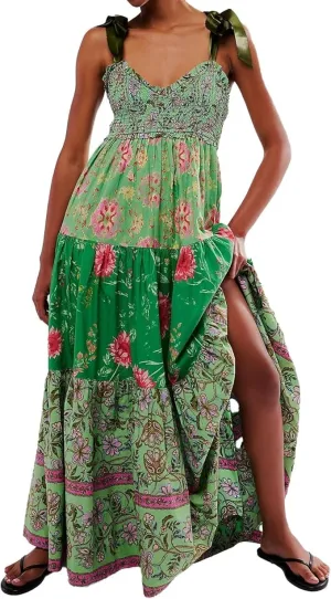 Women Floral Maxi Dress Summer Flowy Sleeveless Tie Shoulder Bohemian Smocked Dresses Casual Sundress with Pockets