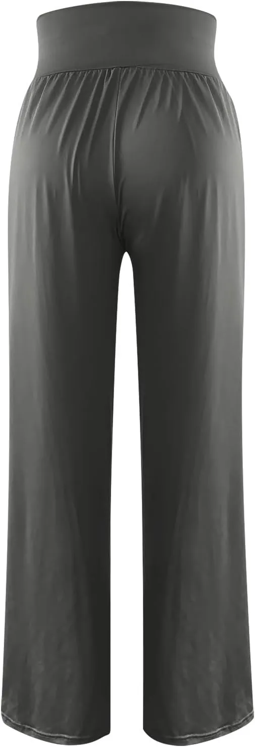 Women High Waist Straight Leg Pants Solid Color Crossed Trousers Casual Loose Sports Pant Slim Stretchy Yoga Pants