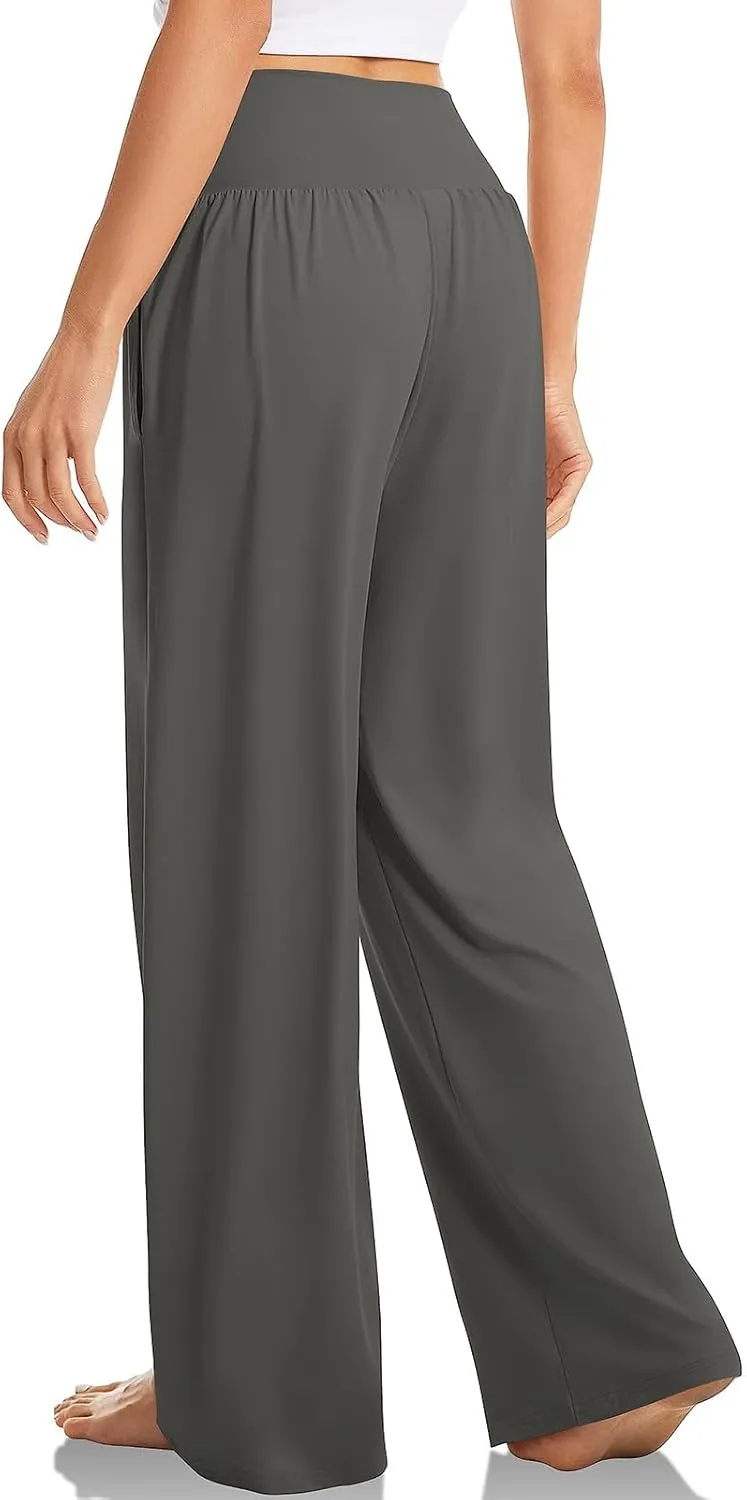 Women High Waist Straight Leg Pants Solid Color Crossed Trousers Casual Loose Sports Pant Slim Stretchy Yoga Pants
