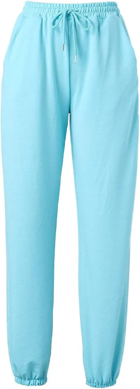 Women Jogger Sweatpants Solid High Waist Drawstring Baggy Pants Cinch Bottom Runing Workout Trousers with Pockets