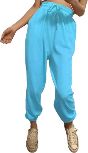 Women Jogger Sweatpants Solid High Waist Drawstring Baggy Pants Cinch Bottom Runing Workout Trousers with Pockets
