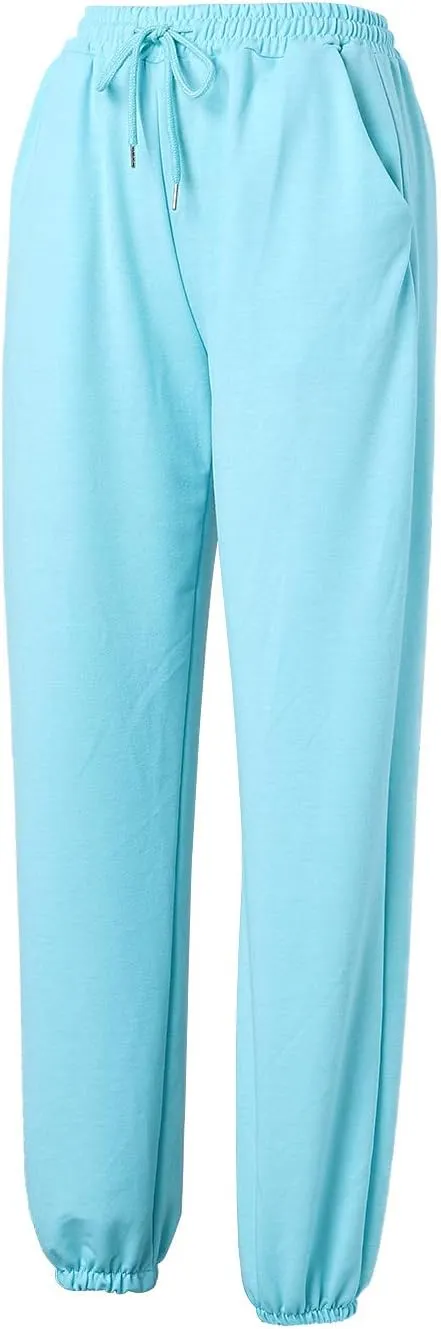 Women Jogger Sweatpants Solid High Waist Drawstring Baggy Pants Cinch Bottom Runing Workout Trousers with Pockets