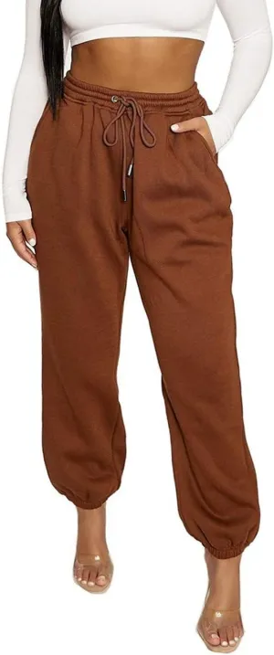Women Jogger Sweatpants Solid High Waist Drawstring Baggy Pants Cinch Bottom Runing Workout Trousers with Pockets