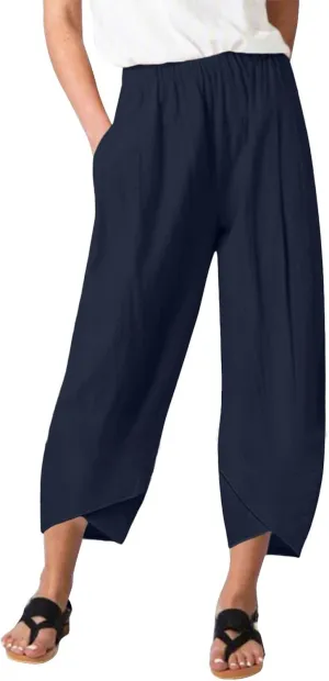 Women Linen Blend Summer Letter Patched Pants High Waist Long Lounge Plus Size Palazzo Lounge Pants Trendy