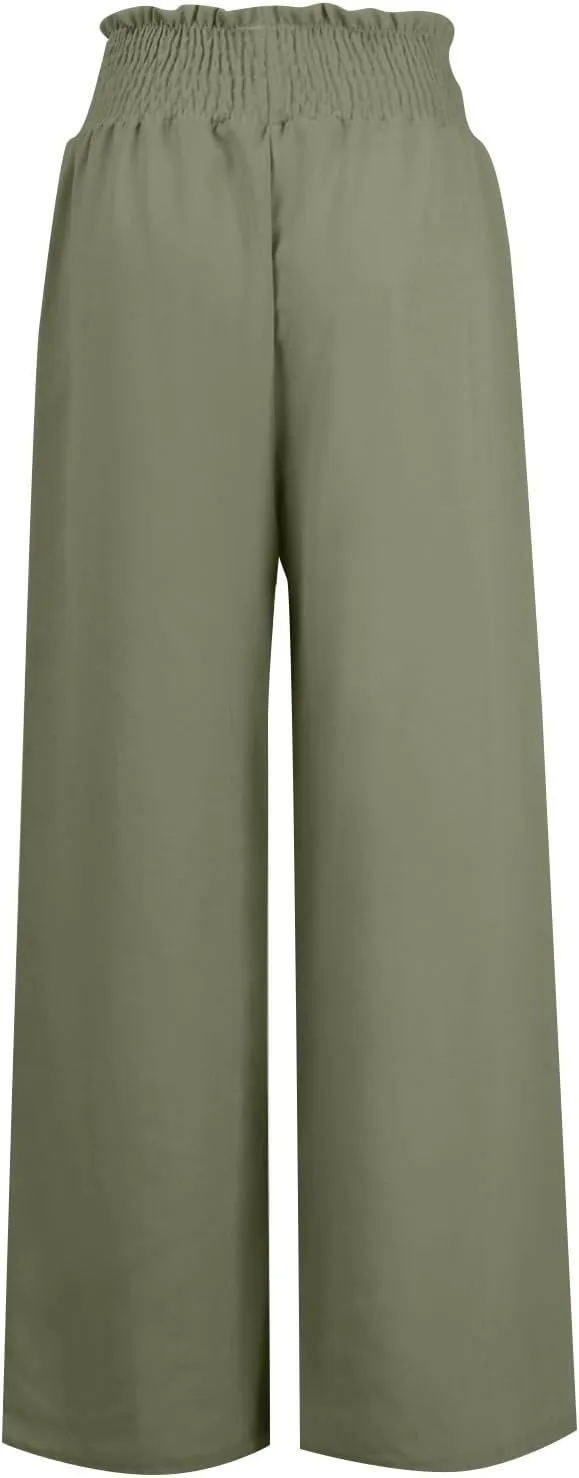 Women Linen Blend Summer Trendy Pant Trousers Elastic Waist Ankle Length Slim Fit Pant Trousers Beach