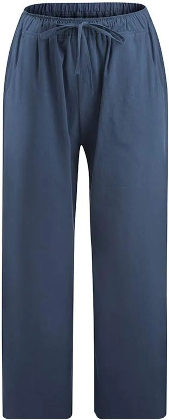 Women Linen Summer Cropped Palazzo Pants Low Waist Wide Leg Slim Fit Palazzo Lounge Pants Trendy