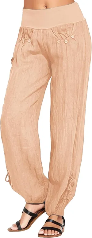 Women Linen Summer Cropped Palazzo Pants Low Waist Wide Leg Slim Fit Palazzo Lounge Pants Trendy