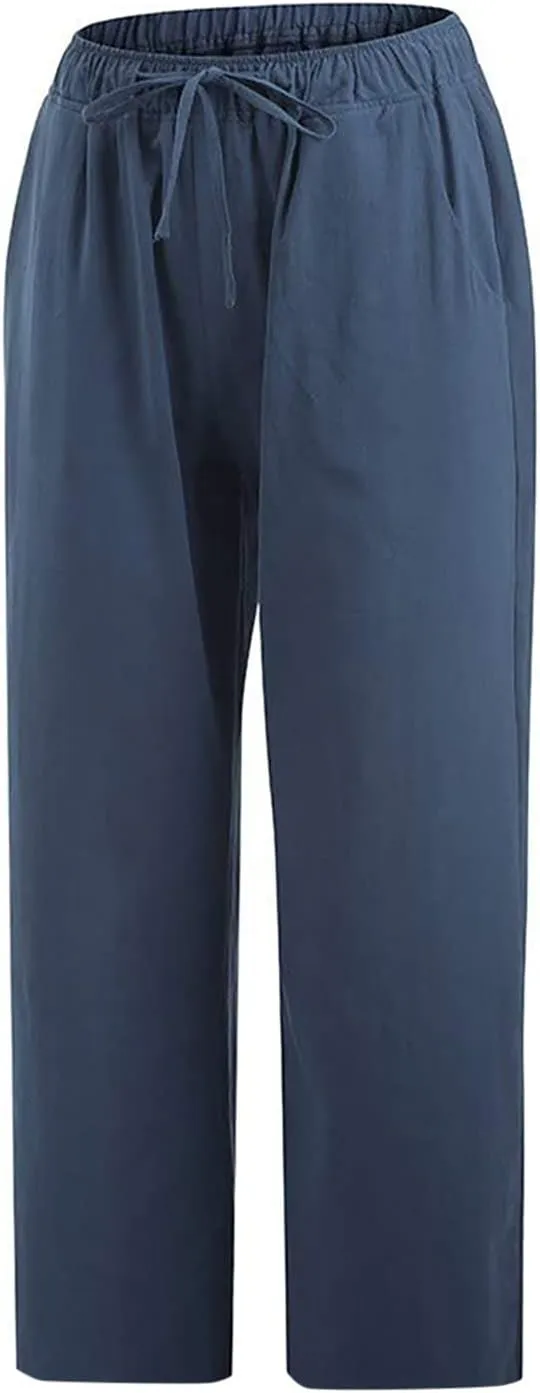 Women Linen Summer Cropped Palazzo Pants Low Waist Wide Leg Slim Fit Palazzo Lounge Pants Trendy