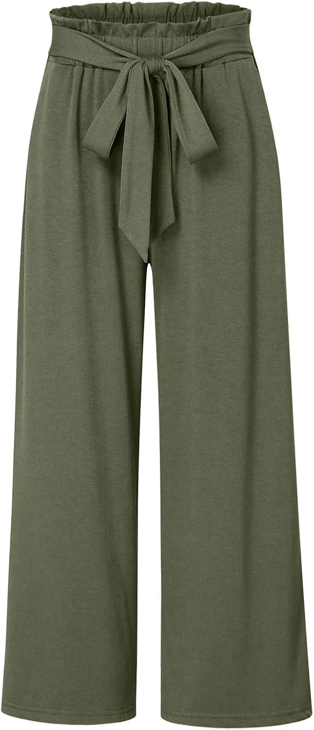 Women Linen Summer Drawstring Pants High Waist Wide Leg Slim Fit Trouser Trendy