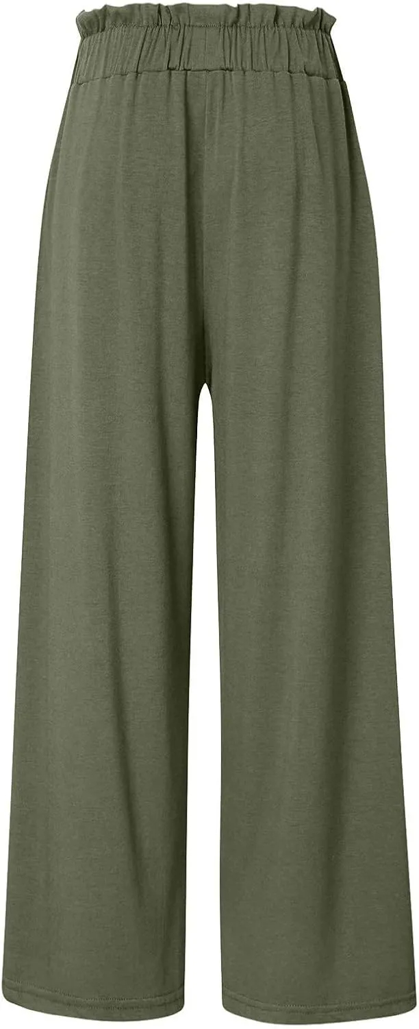 Women Linen Summer Drawstring Pants High Waist Wide Leg Slim Fit Trouser Trendy