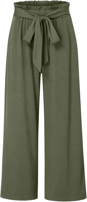 Women Linen Summer Drawstring Pants High Waist Wide Leg Slim Fit Trouser Trendy