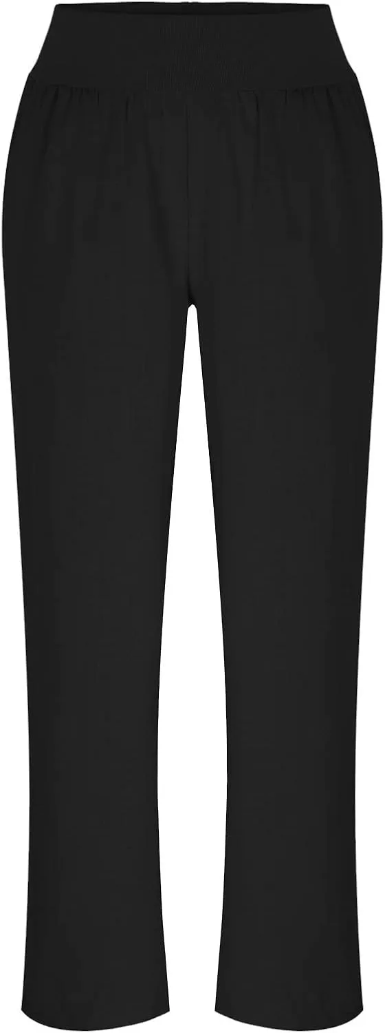 Women Linen Summer Solid Pants High Waist Ankle Length Plus Size Trousers Trendy