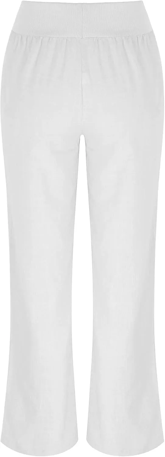Women Linen Summer Solid Pants High Waist Ankle Length Plus Size Trousers Trendy