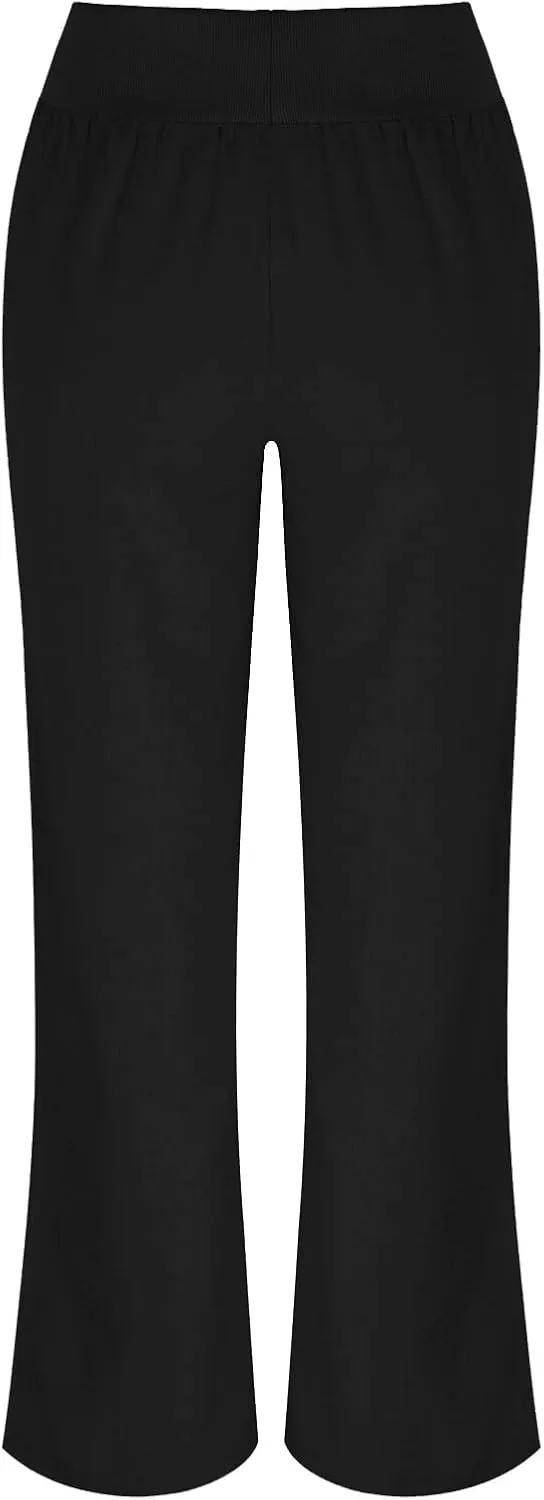 Women Linen Summer Solid Pants High Waist Ankle Length Plus Size Trousers Trendy