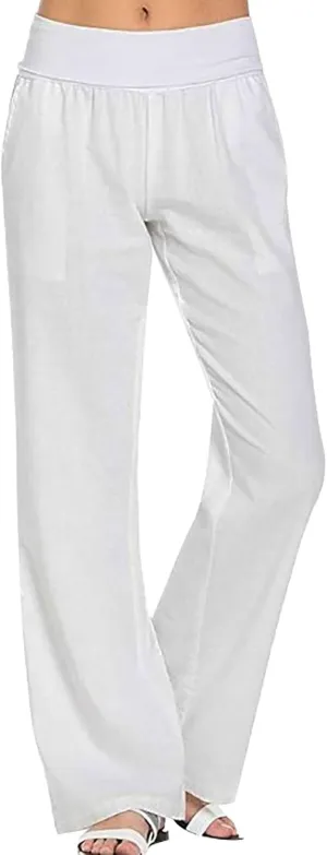 Women Linen Summer Solid Pants High Waist Ankle Length Plus Size Trousers Trendy